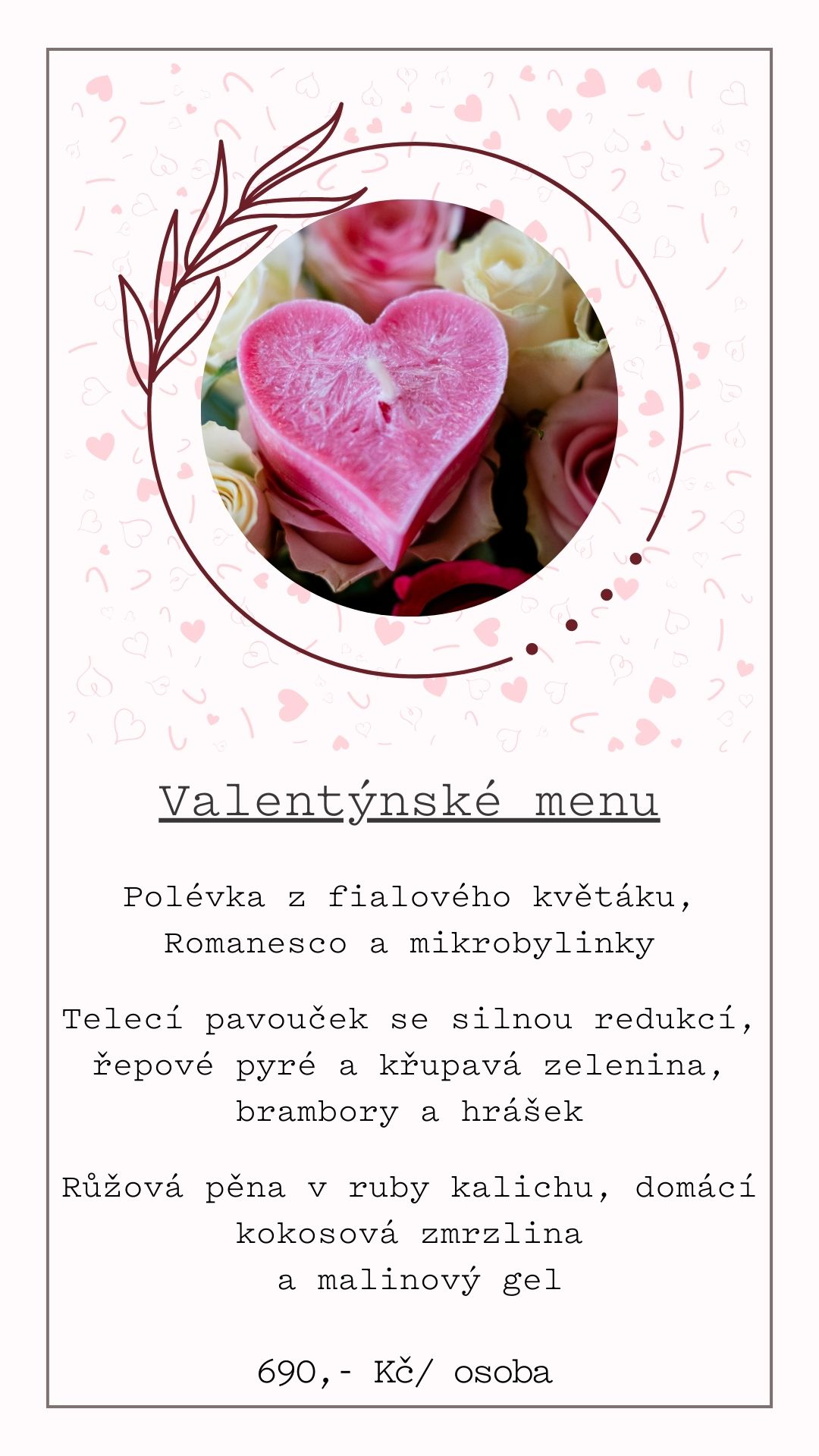Valentýnské menu 2023, restaurace Franze Kafky na zámku Třešť